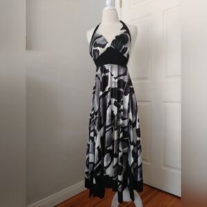 Elegant Y2k Black and White Halter Dress Asymmetrical Hem